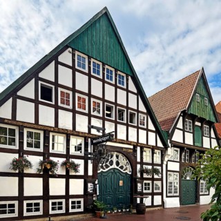 Historic half-timbered houses in the old town, Osnabrück, Lower Saxony, Germany