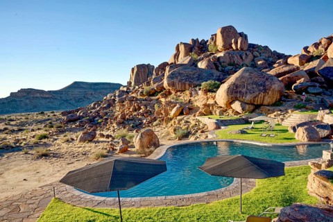 Pool, swimming area, canyon lodge in the rocks at Fish River Canyon, Fish River Canyon, tourism,