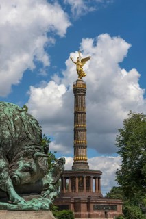 Fasanerieallee and hunting sculpture Old Germanic buffalo hunting in the zoo with a view of the