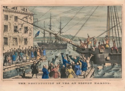 Boston Tea Party of December 16, 1773, citizens disguised as natives invaded Boston Harbor and