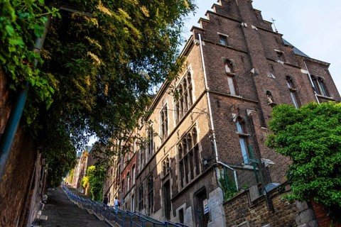 The Montagne de Bueren, Büren Treppe, tourist attraction in the old town of Liege, Belgium