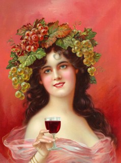 Advertising poster, beverage advertisement, lithograph from around 1900 depicting a woman with a