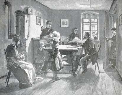 The census commissioner in the back house, 1870, scene shows an official numerator recording data