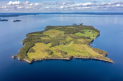 Aerial view over Verkön, island in Lake Storsjön in the Norderö district, Jämtland, Sweden,