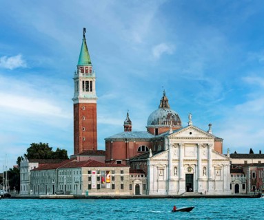 View of Chiesa San Giorgio, Isola di San Giorgio Maggiore, evening atmosphere, Venice, Veneto,