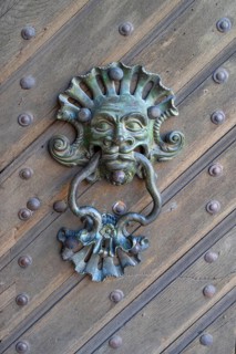 Door knocker at the gate of Stadtschloss, Neuburg an der Donau, Upper Bavaria, Germany