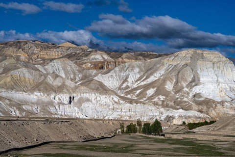 Mountain landscape, erosion landscape near Lo Manthang, Mustang, Upper Mustang, former kingdom,