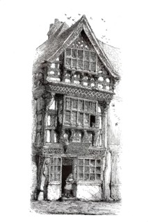 Timbered house in Stratford from 1596, England, illustration, reproduction from a 19th century