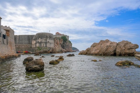 A view from the sea to the walls of Dubrovnick, Dubrovnick, Croatia