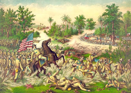 A lithograph by the publishers Kurz & Allison, dated 1899, depicting the Battle of Quingua on 23