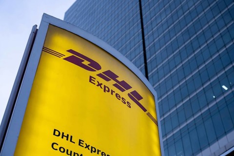 Bangkok, Thailand. August 14th 2026. DHL Express brand logo sign of the multinational logistics and