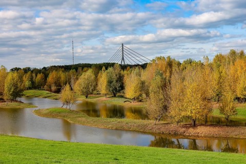 Wesel, Lower Rhine, North Rhine-Westphalia, Germany - autumn on the Lippe, trees with colorful