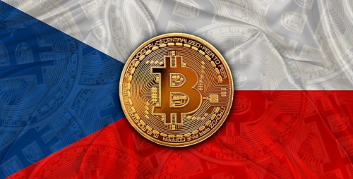 Investors in Blockchain Technology with Czech Republic flag background. Bitcoin cryptocurrency with