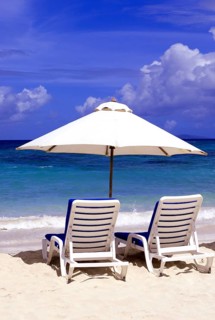 Umbrellas on Dawn Beach, St. Maarten, Caribbean, St. Maarten/Martin