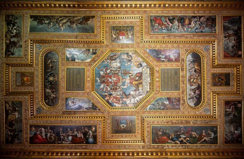 Parliament room with ceremonial ceiling and ceiling painting, Castello di Udine, Udine,