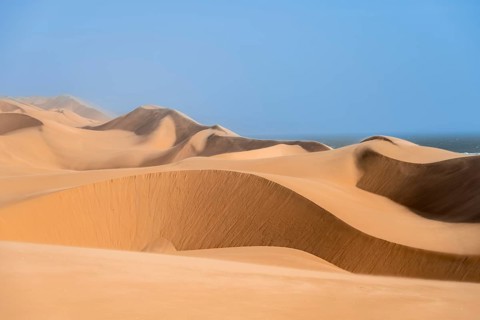 Sand dunes with wave patterns, dune sea, sandy desert, impressive desert landscape, Namib Naukluft