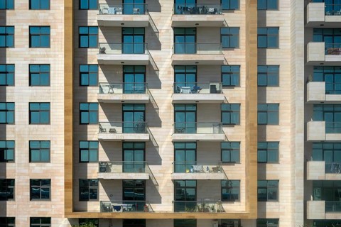 Apartment block with balconies, Dubai, United Arab Emirates, UAE