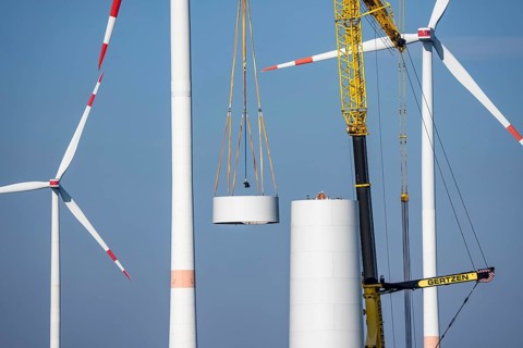 Construction site of the new Bedburg 3 wind farm, on recultivated open-cast mining site, 9 wind