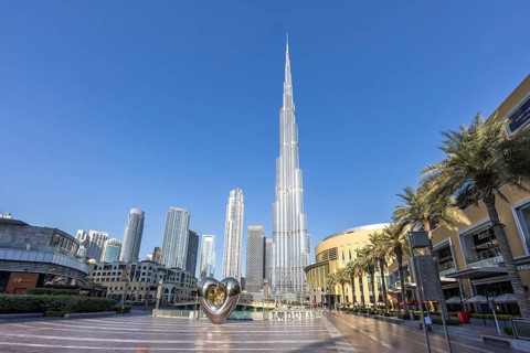 Dubai Burj Khalifa Skyline tallest building in the world with Dubai Mall in Downtown Dubai, United