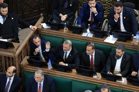 Damascus, Syria - July 12, 2026: Members of Syria's newly formed People's Assembly cast their votes