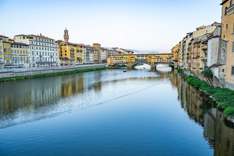Ponte Vecchio bridge over Arno River at sunset, Florence, Tuscany, Italy