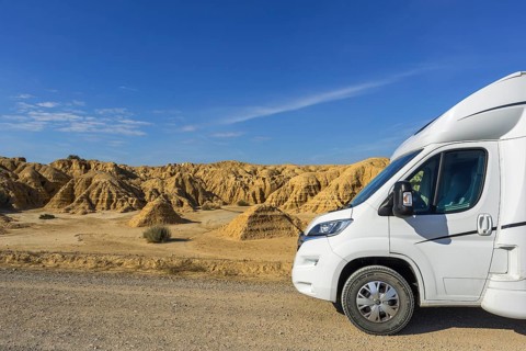 Motorhome trip through the Bardenas Reales Natural Park, Navarra, Spain