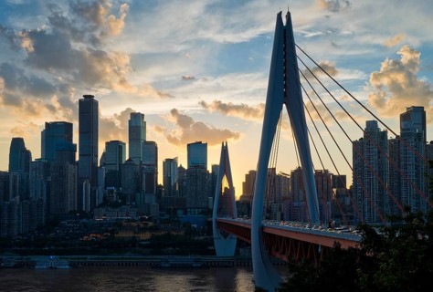 Dongshuimen Bridge over the Yangtze River in front of skyscrapers, skyline, Chongqing, China
