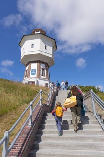 People, water tower, Langeoog, East Frisia, Lower Saxony, Germany