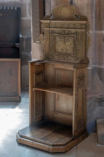 Craftsman's chair, alms chair from 1663, Lorenzkirche, Nuremberg, Middle Franconia, Bavaria,
