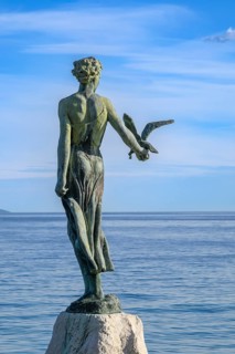 Maiden with Seagull sculpture which overlooks Kvarner Bay, by Zvonko Car in 1956, Opatija, Kvarner,