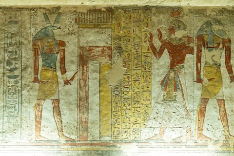Reliefs in the ancient Egyptian tomb of Tausret and Sethnacht in the Valley of the Kings near
