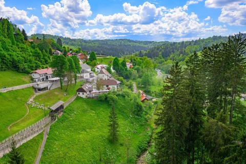 A high view of the settlement of Prejama, Upper Carniola Region, Slovenia