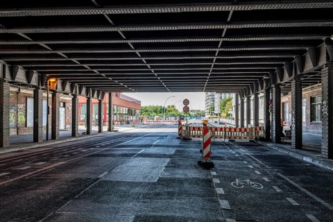 Railway underpass at Ostbahnhof in the street of the Paris Commune, Berlin, Germany