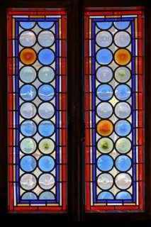 Stained glass windows in Our Lady of the Rocks Museum, Bay of Kotor, Montenegro