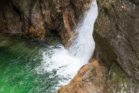 Waterfall in the Almbach Gorge near Ettenberg, Berchtesgadener Land, Bavaria, Germany