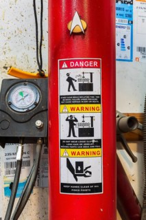 Pressure gauge, danger and warning label or sticker with pictogram safety instructiuons on