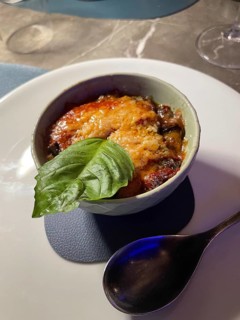 Parmigiana di aubergine casserole, southern Italian specialty, starter at Re Lazzarone restaurant,