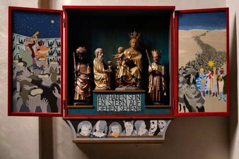 Interior view, high altar, Catholic parish church, St. Peter and Paul City Church, Keplerstadt Weil