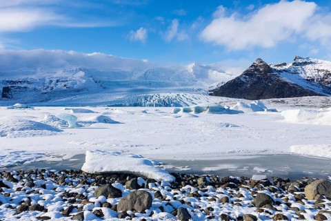 Glacier, glacier ice, glacier lagoon, glacial lake, snow, winter, Fjallsárlón, Breiðamerkurjökull,