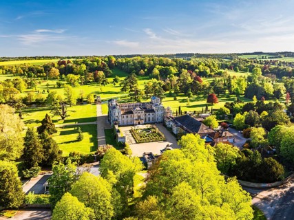 Wilton House from a drone, Wilton, River Nadder, Salisbury, Wiltshire, England, United Kingdom