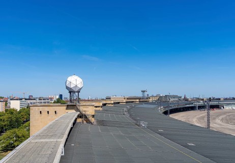 View from the viewing platform of the striking radar dome (radome) on the roof of the former