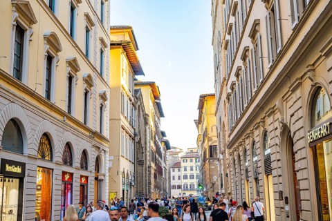 Piazza de' Pitti Street going through the city at sunset, Florence, Tuscany, Italy