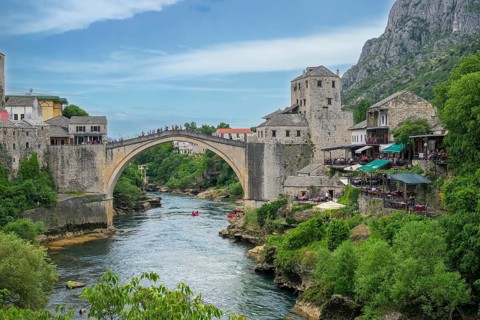 The Stari Most, or Mostar Bridge, a UNESCO World Heritage site in Mostar, Bosnia and Herzevogina.