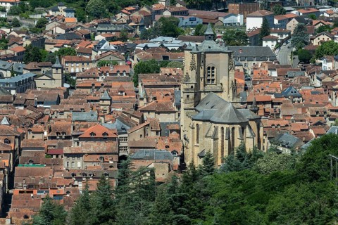 Villefranche de Rouergue. City of Art and History. View on Collegiale Notre Dame. Aveyron.