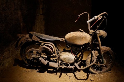 Rotten Motom 48 motorcycle from the 1950s, Galleria Borbonica, Bourbon Tunnel, Naples underground,