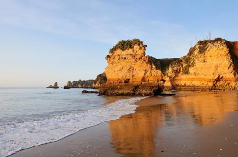 Sandy beach beach and rocky coast, Praia Dona Ana, Lagos, Algarve, Portugal