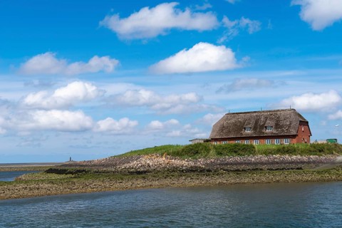 Hallig Langeneß in the Schleswig-Holstein Wadden Sea National Park, Rixwarft with National Park