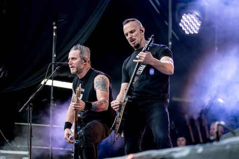 Bass player Brian Marshall (left) and guitarist Mark Tremonti (right) of the US rock band Alter