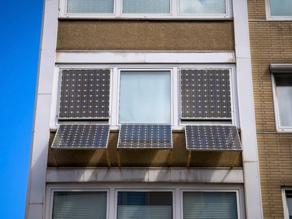 Unusual construction of solar panels on windows and a façade in Remscheid, Germany