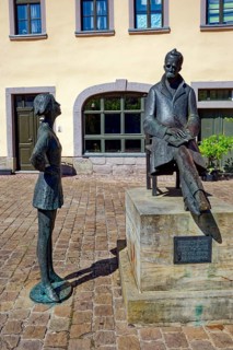 Nietzsche monument by artist Heinrich Apel at the historic Naumburger Holzmatkt, Friedrich